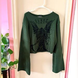 NWT Hot Topic Sleep Tolken Intarsia Cropped Sweater with Bell Sleeves